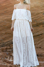 Elegant Solid Lace See-through Off the Shoulder A Line Dresses