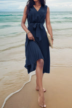 Paz Aesthetic , Sleeveless Dresses with Solid Frenulum Pleats and a V Neck Designer Edit