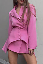 Elegant Solid Buttons Turn-back Collar Suit Dress Dresses(Waistband)