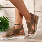 Casual Hollowed Out Patchwork Contrast Fish Mouth Out Wedges Shoes (Heel Height 2.16in)