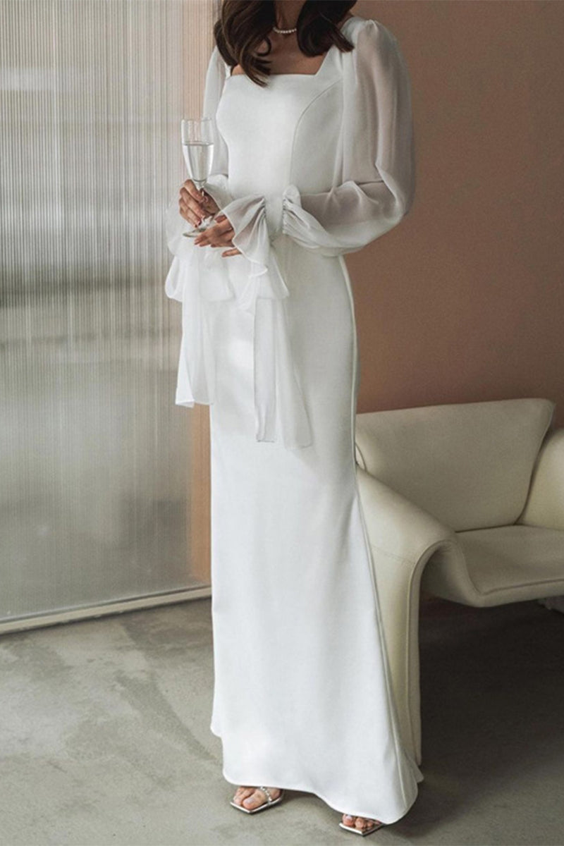 Karina Elevated A Line Dresses with Fixed Frenulum and Square Collar of Celebrities Chic Silhouette Collection