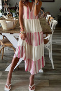Eugenia Premium Casual Striped Patchwork V Neck Dresses Evening Wear Edit