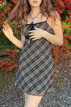 Sexy Plaid Print Frenulum Sling Dresses