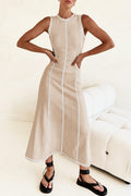 Casual Striped Contrast Weave O Neck Sleeveless Dresses