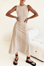 Casual Striped Contrast Weave O Neck Sleeveless Dresses