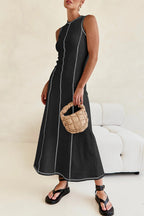 Casual Striped Contrast Weave O Neck Sleeveless Dresses