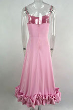 Celebrities Elegant Solid Fold Square Collar Sling Dresses