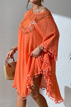 Sexy Vacation Solid Hook Flower Tassel Hollowed Out Swimwears Cover Up