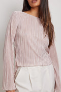 Elegant Solid Frenulum Backless Pleated O Neck Tops