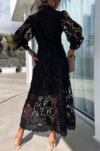 Celebrities Elegant Solid Hollowed Out Half A Turtleneck Waist Skirt Dresses(4 Colors)