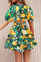 Sexy Vacation Floral Frenulum Contrast V Neck A Line Dresses