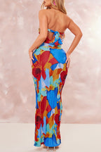Maricarmen Minimalist Printed Patchwork Pleated Strapless Pencil Skirt Dresses Chic Silhouette Collection