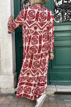 Casual Vintage Geometric Print Patchwork V Neck Printed Dresses