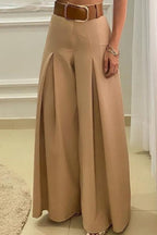 Casual Solid Patchwork Regular High Waist Wide Leg Solid Color Trousers (Without Belt)