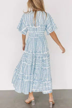 Gloria Exclusive Printed Vintage Holiday Dresses with Striped Print, Patchwork and V Neck Evening Wear Edit