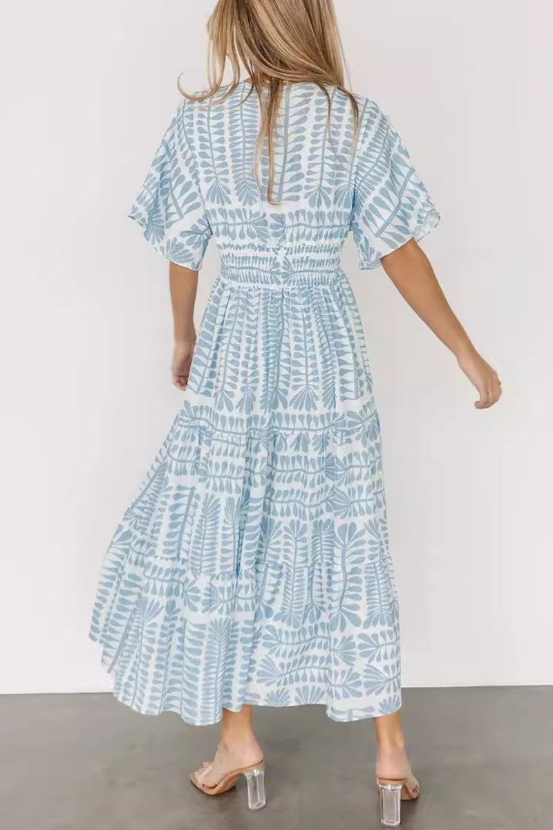 Gloria Exclusive Printed Vintage Holiday Dresses with Striped Print, Patchwork and V Neck Evening Wear Edit