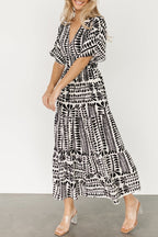 Gloria Exclusive Printed Vintage Holiday Dresses with Striped Print, Patchwork and V Neck Evening Wear Edit