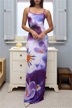 Casual Print Backless Spaghetti Strap Long Dresses