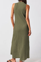 Casual Solid Draw String Fold O Neck Sleeveless Dresses