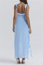 Sexy Casual Solid Patchwork Backless Slit Spaghetti Strap Long Dresses(3 Colors)