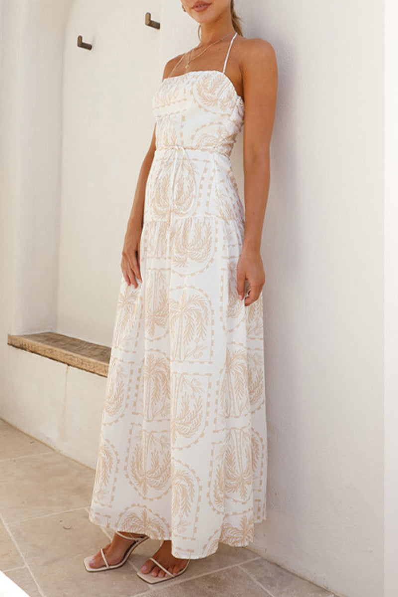Danna Premium Floral Backless Halter Beach Dresses for Vacation Elevated Occasion Wear