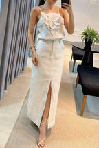 Elegant Simplicity Solid Appliques Slit Sleeveless Two Pieces