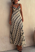 Caridad Premium Bohemian Holiday Dresses with Striped Patchwork and V Neck Boutique Collection
