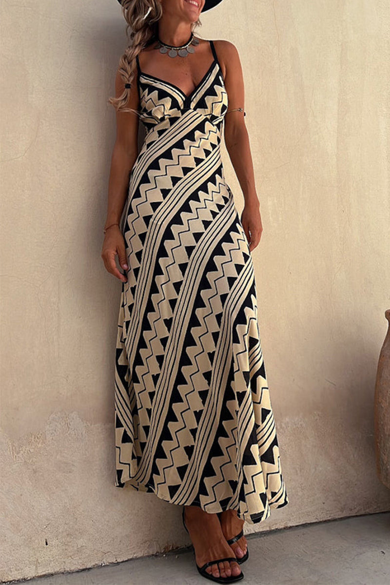 Caridad Premium Bohemian Holiday Dresses with Striped Patchwork and V Neck Boutique Collection