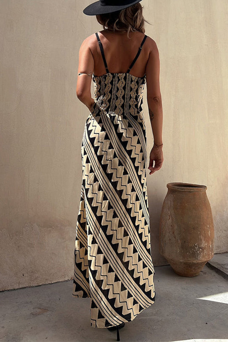 Caridad Premium Bohemian Holiday Dresses with Striped Patchwork and V Neck Boutique Collection