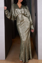 Casual Solid Patchwork V Neck Long Dresses