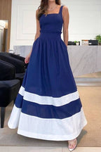 Agustina Statement Casual Striped Patchwork Sling Dresses with Square Collar Boutique Collection