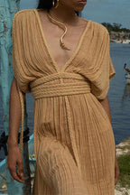 Casual Simplicity Solid Bandage Slit V Neck A Line Dresses