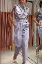 Street Elegant Solid Patchwork Turtleneck Regular Jumpsuits(3 Colors)