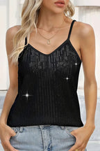 Sexy Solid Sequins V Neck Tops(3 Colors)