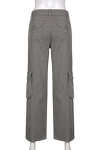 Casual Solid Pocket Loose Low Waist Straight Solid Color Bottoms