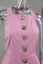 Sweet Solid Flowers O Neck Sleeveless Dresses