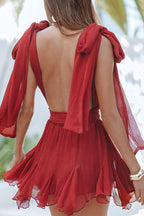 Malena Minimalist Solid Color Backless Sleeveless V Neck Dresses (5 Colors) Chic Silhouette Collection