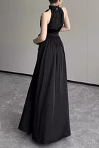 Karol Timeless Solid Color Dresses with Halter Waist Skirt and Slit Premium Wardrobe Essential
