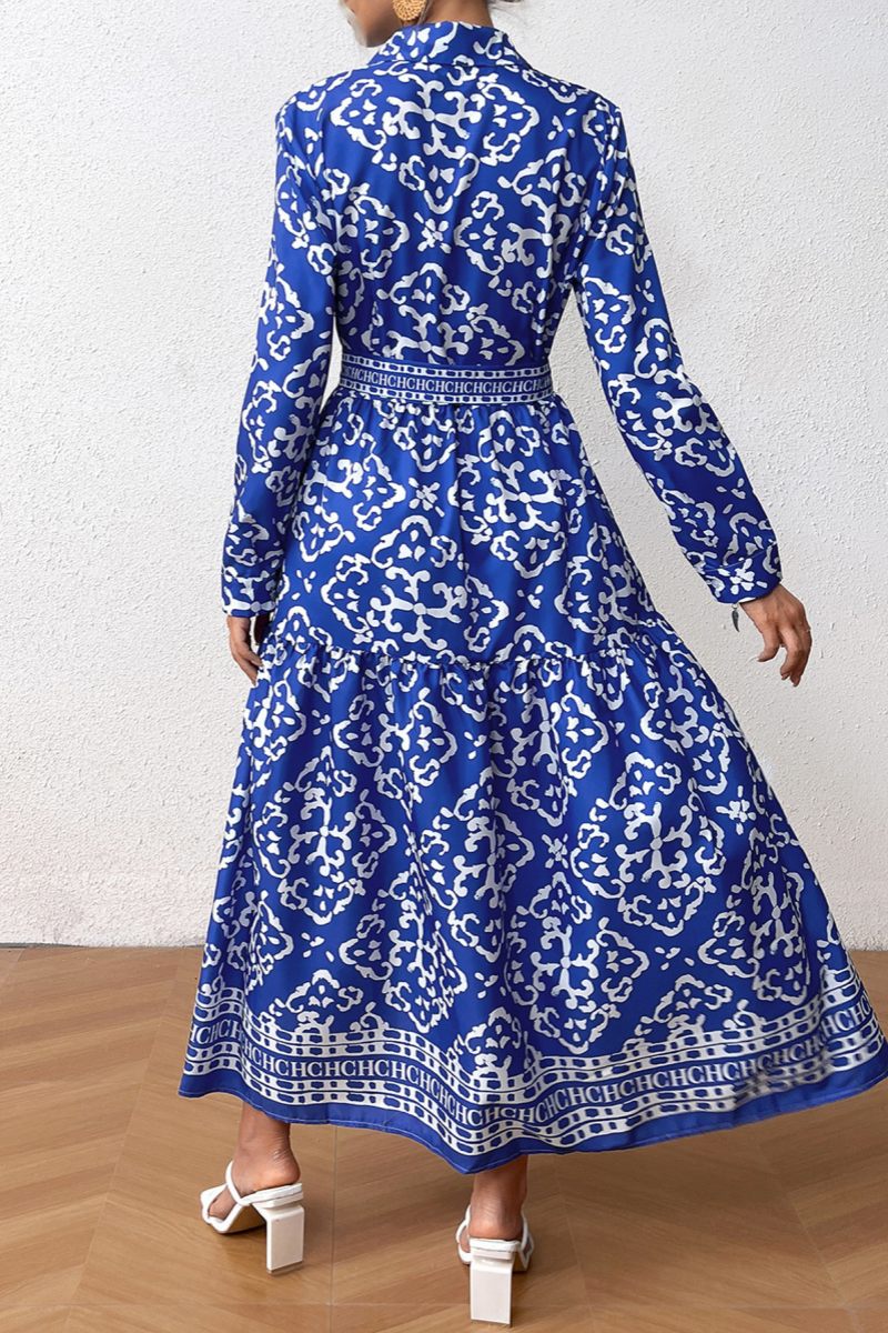 Esperanza Statement Casual Printed Patchwork Shirt Collar Long Sleeve Dresses Boutique Collection