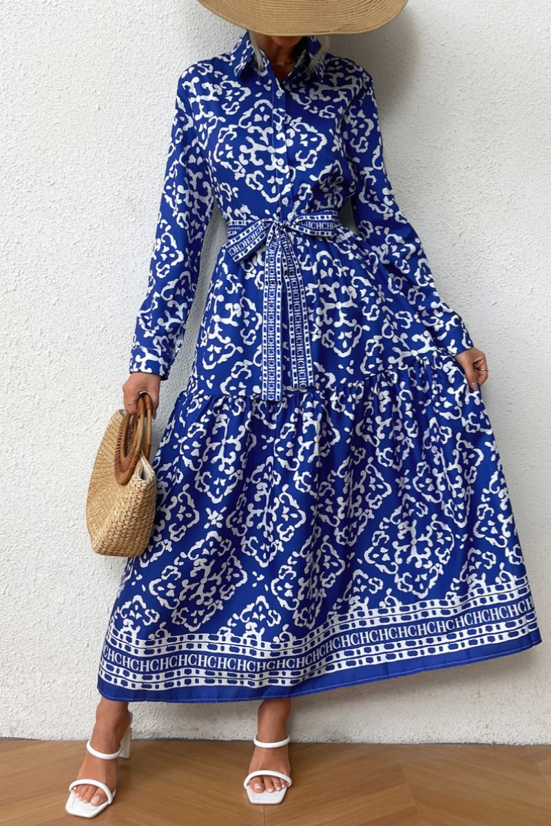 Esperanza Statement Casual Printed Patchwork Shirt Collar Long Sleeve Dresses Boutique Collection