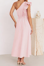 Sweet Elegant Solid Bandage Stringy Selvedge Oblique Collar A Line Dresses(5 Colors)