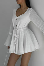 Elegant Solid Draw String Frenulum V Neck Rompers