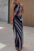 Dalia Exclusive Bandage Contrast Halter Dresses with One Tier Skirt and Geometric Print Designer Dress Edit