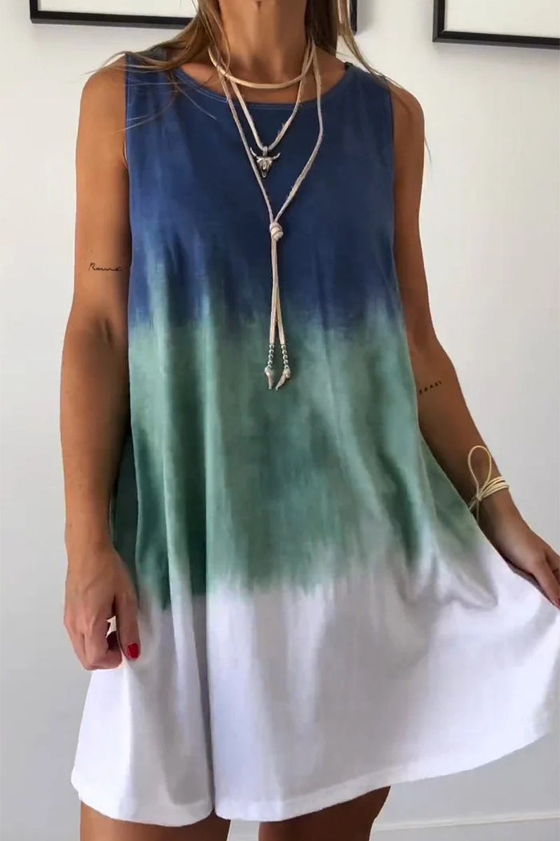 Bianca Boutique Casual Tie Dye Contrast Gradient Sleeveless Dresses with O Neck Elevated Occasion Wear