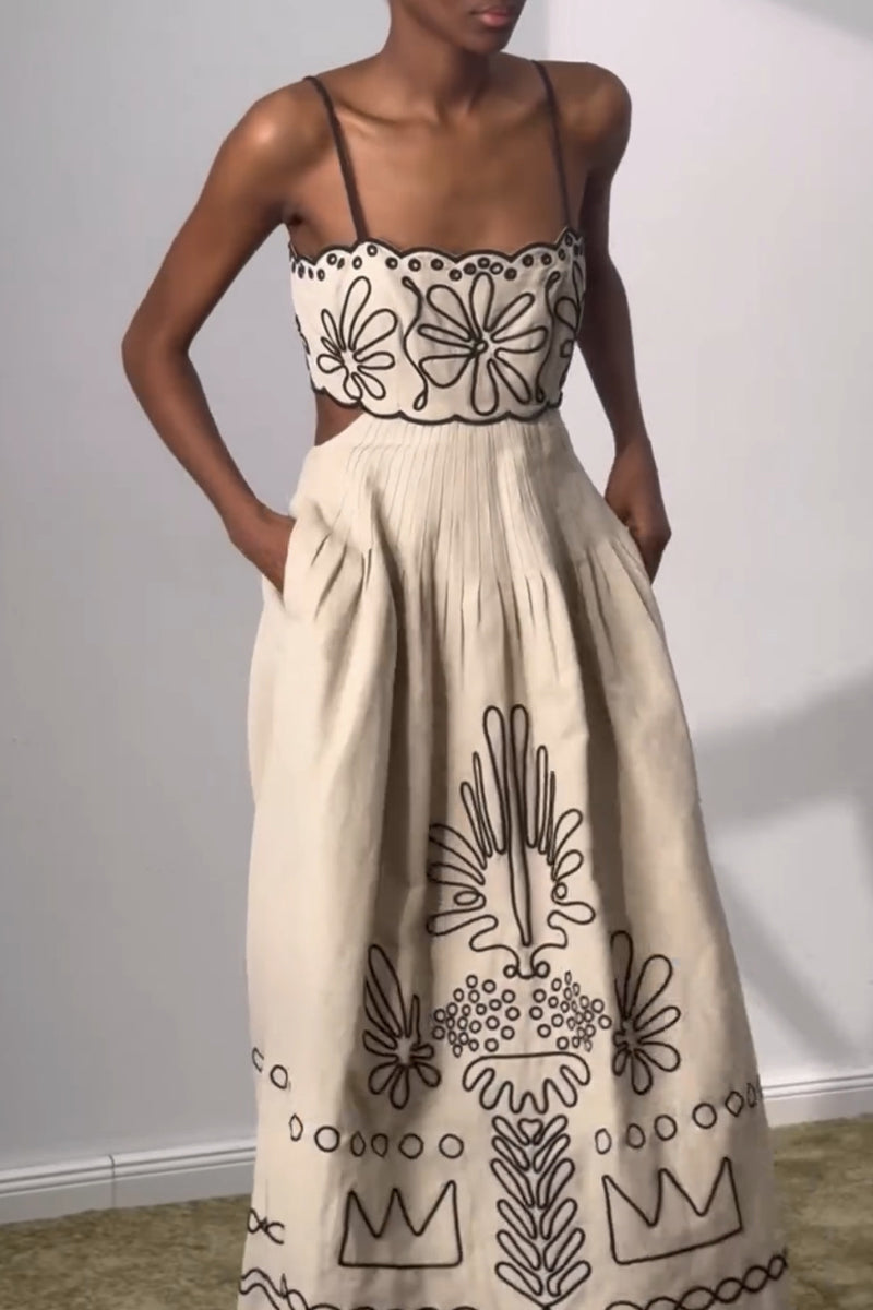 Casual Geometric Print Pocket Square Collar Sling Dresses