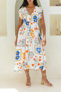 Bohemian Elegant Not Positioning Printed Flowers Pocket V Neck A Line Dresses
