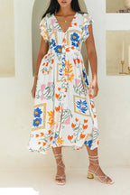 Bohemian Elegant Not Positioning Printed Flowers Pocket V Neck A Line Dresses