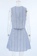 Work Elegant Striped Contrast V Neck Sleeveless Two Pieces