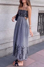 Sexy Print Ripple Backless Sling Dresses