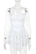Sexy Solid Lace Flounce V Neck Sling Dresses